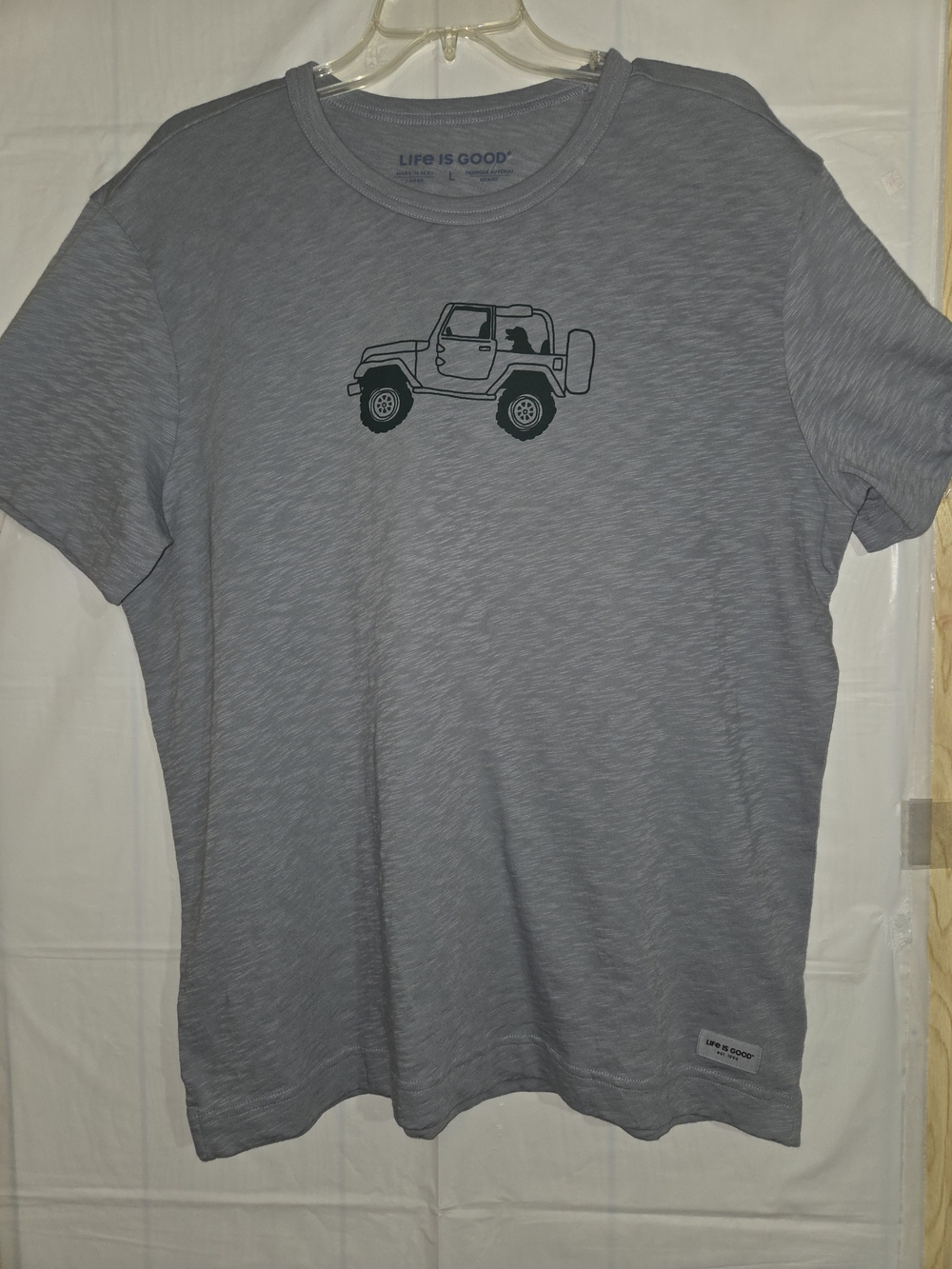 Life Is Good Gray Mens Jeep And Dog "Favorite Passenger"Graphic Short Sleeve Tee